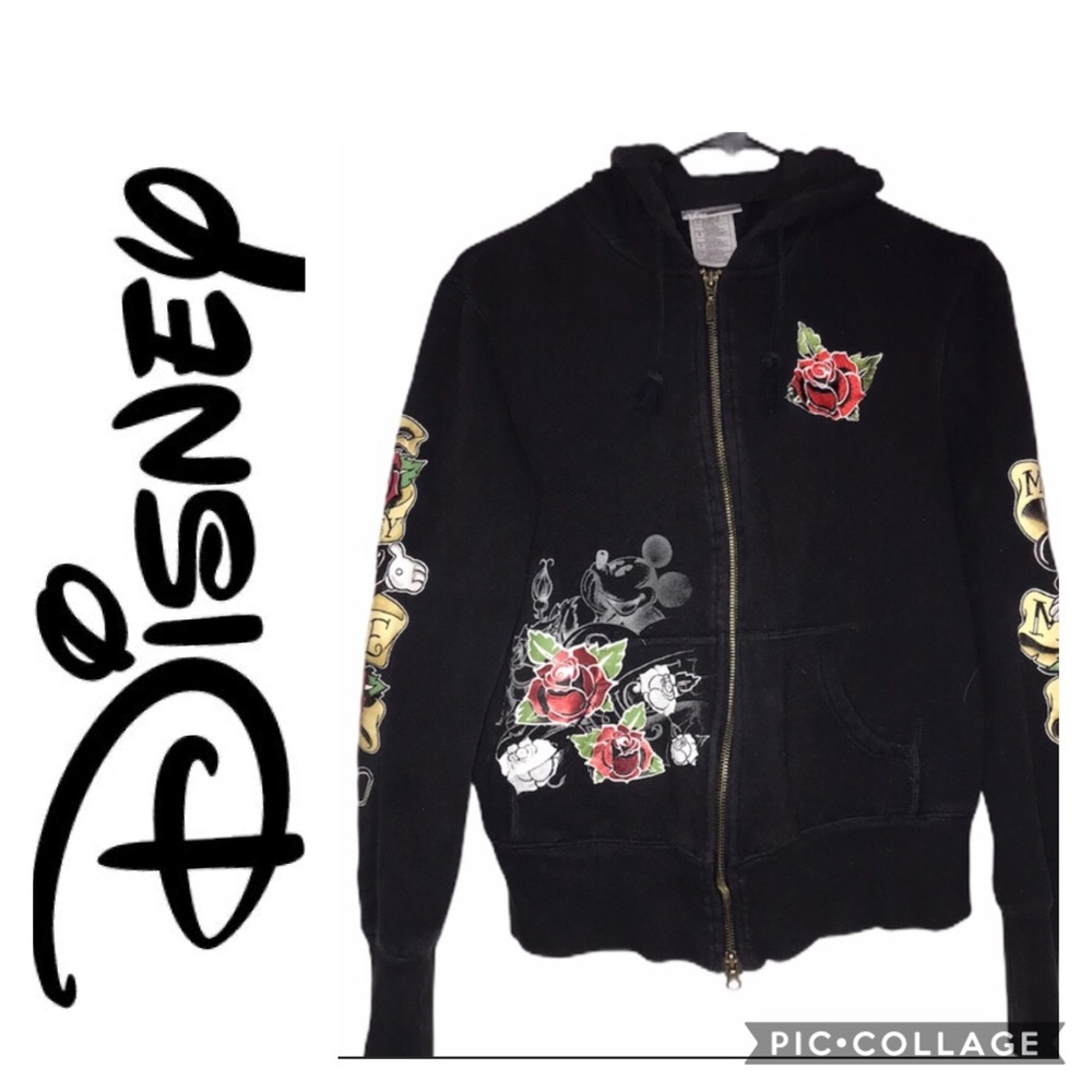 RARE DISNEY Mickey Rose tattoo zip up hoodie